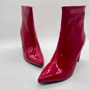 Allegra K Ankle Boots Womens 9 Red Block Heel Pointed Toe Patent Leather Booties